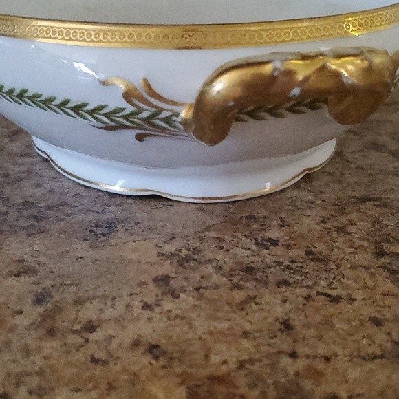 es France Porcelain Serving Bowl - Gold Trim & Green Laurel Pattern - Picture 4 of 9